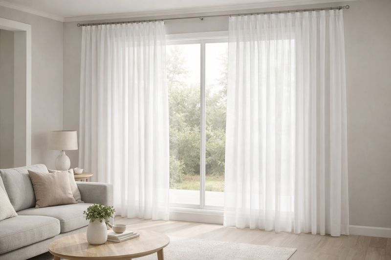 וילון לבן מבד עדין להצללה עדינה, המאפשרת חדירת תאורה טבעית הביתה