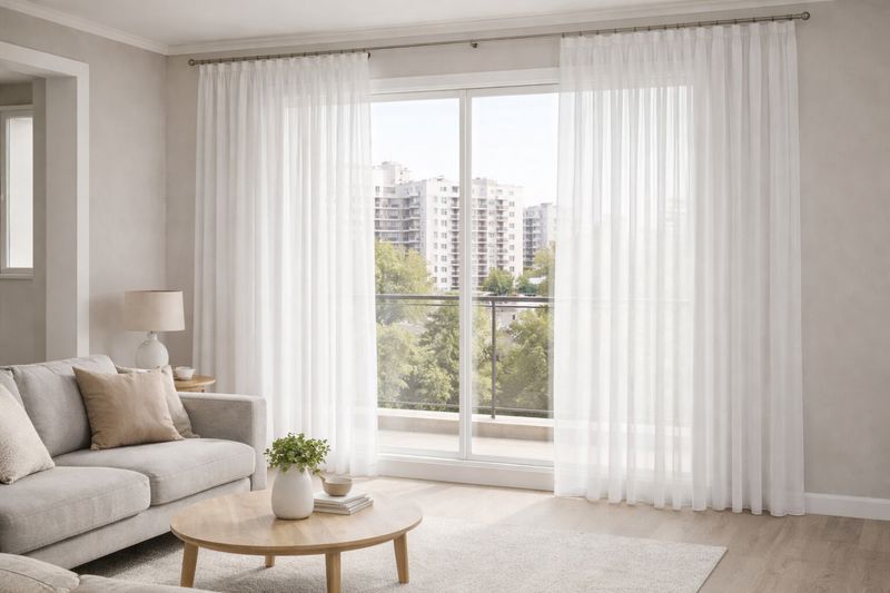 וילון לבן מבד עדין להצללה עדינה, המאפשרת חדירת תאורה טבעית הביתה